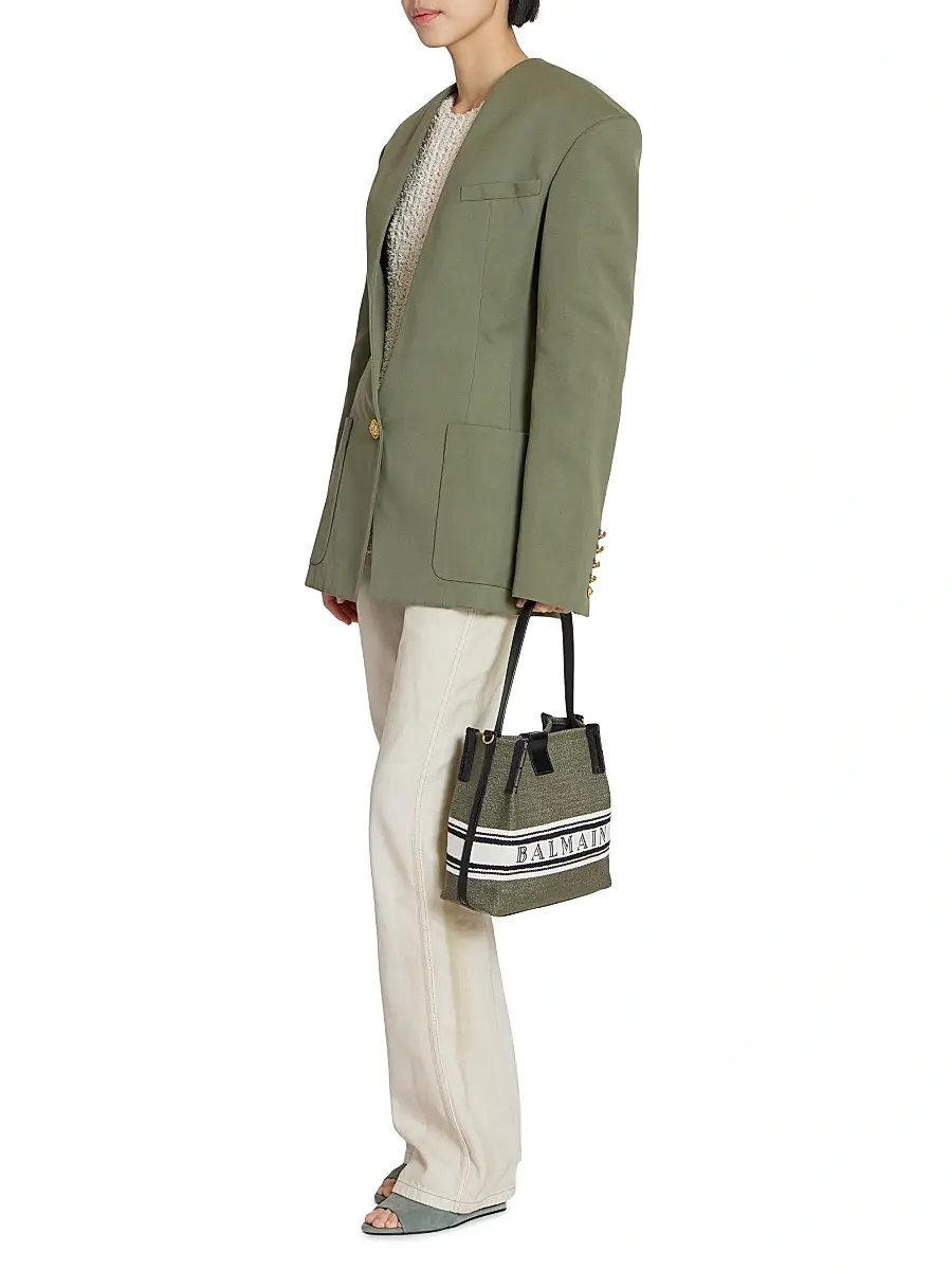 Balmain Women's Release Canvas Bucket Bag - Dark Olive Multi | Thumbnail 3
