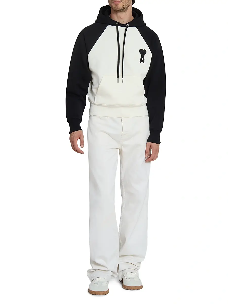 AMI Paris Men's Boxy Crochet Ami De Coeur Raglan Hoodie - Blanc Creme Noir | Thumbnail 2 AMI Paris Men's Boxy Crochet Ami De Coeur Raglan Hoodie - Blanc Creme Noir | Thumbnail 2