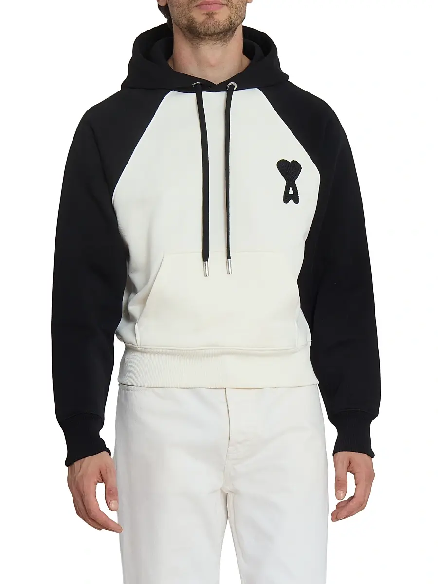 AMI Paris Men's Boxy Crochet Ami De Coeur Raglan Hoodie - Blanc Creme Noir | Thumbnail 3 AMI Paris Men's Boxy Crochet Ami De Coeur Raglan Hoodie - Blanc Creme Noir | Thumbnail 3