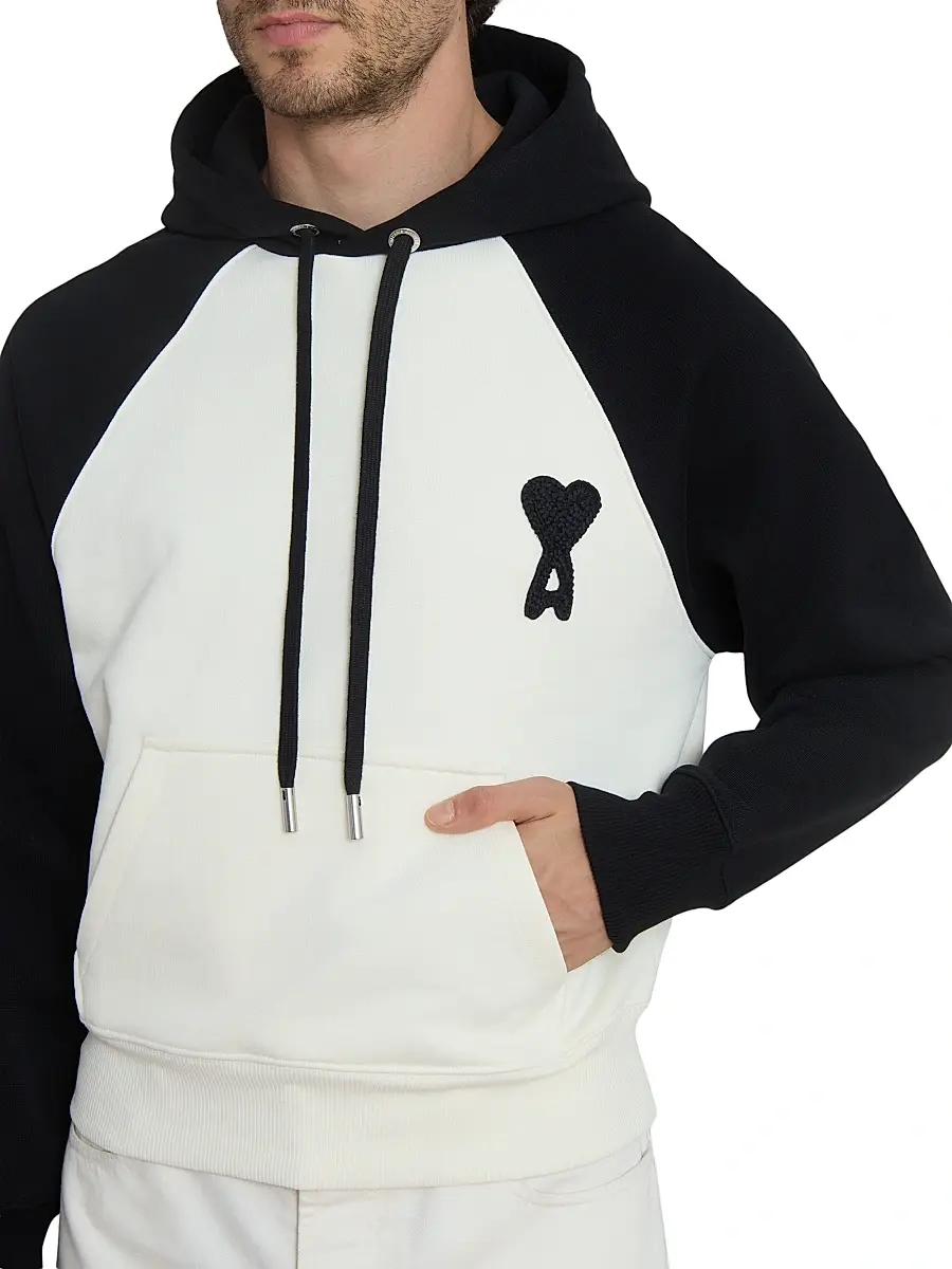 AMI Paris Men's Boxy Crochet Ami De Coeur Raglan Hoodie - Blanc Creme Noir | Thumbnail 6 AMI Paris Men's Boxy Crochet Ami De Coeur Raglan Hoodie - Blanc Creme Noir | Thumbnail 6