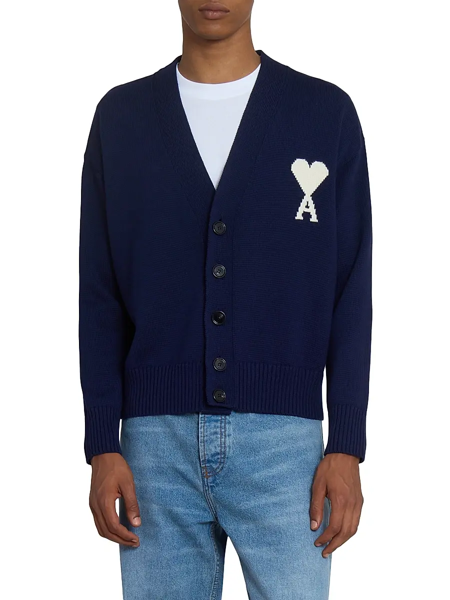 AMI PARIS Men's Quota Wool-Cotton Cardigan | Thumbnail 3