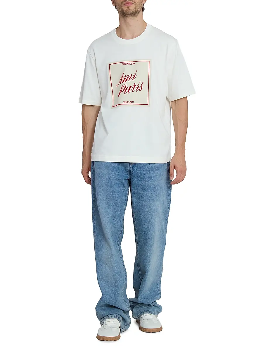 AMI Paris Men's Boxy Logo Cotton T-Shirt - Blanc Creme | Thumbnail 2