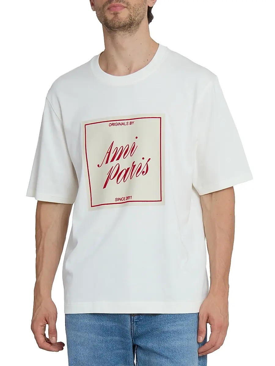 AMI Paris Men's Boxy Logo Cotton T-Shirt - Blanc Creme | Thumbnail 3