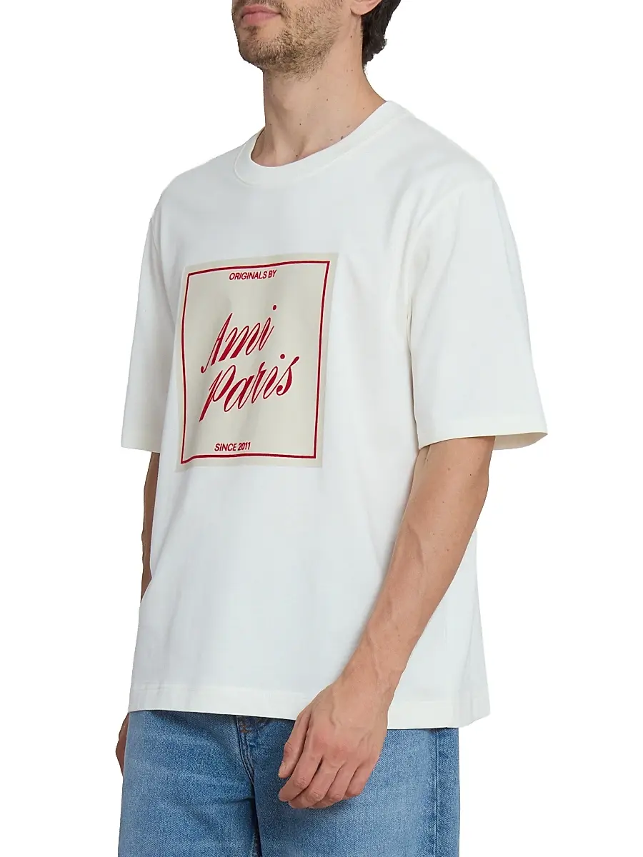 AMI Paris Men's Boxy Logo Cotton T-Shirt - Blanc Creme | Thumbnail 4