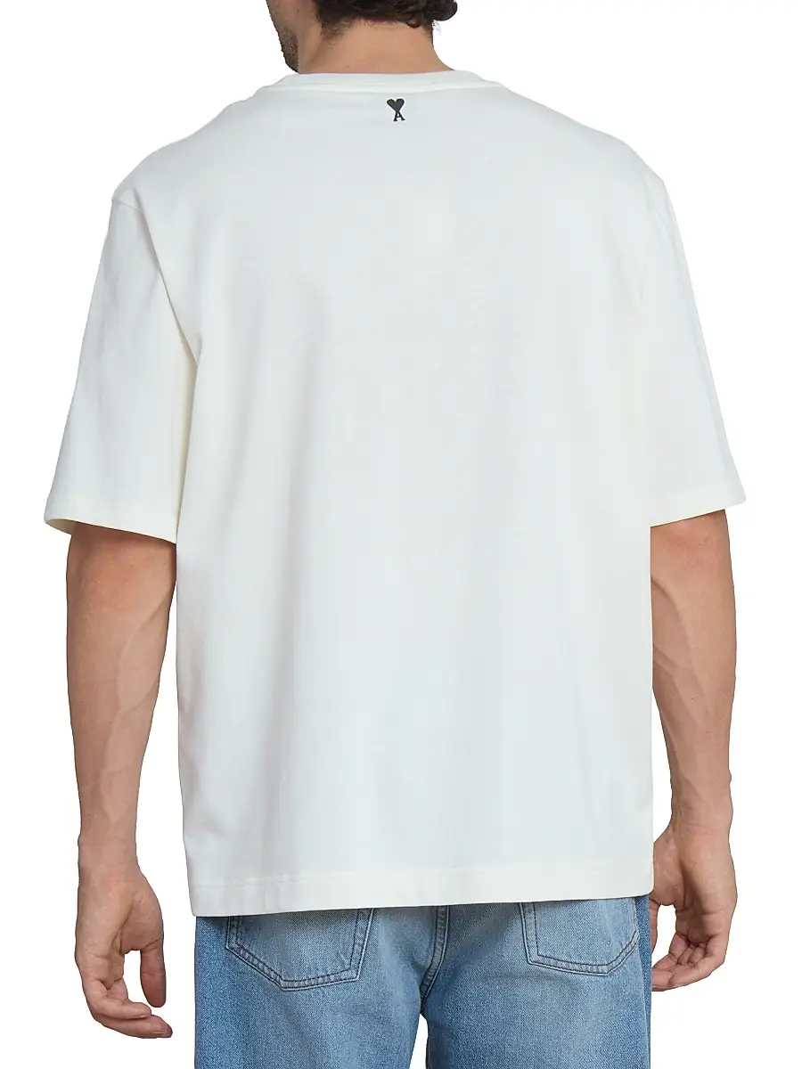 AMI Paris Men's Boxy Logo Cotton T-Shirt - Blanc Creme | Thumbnail 5