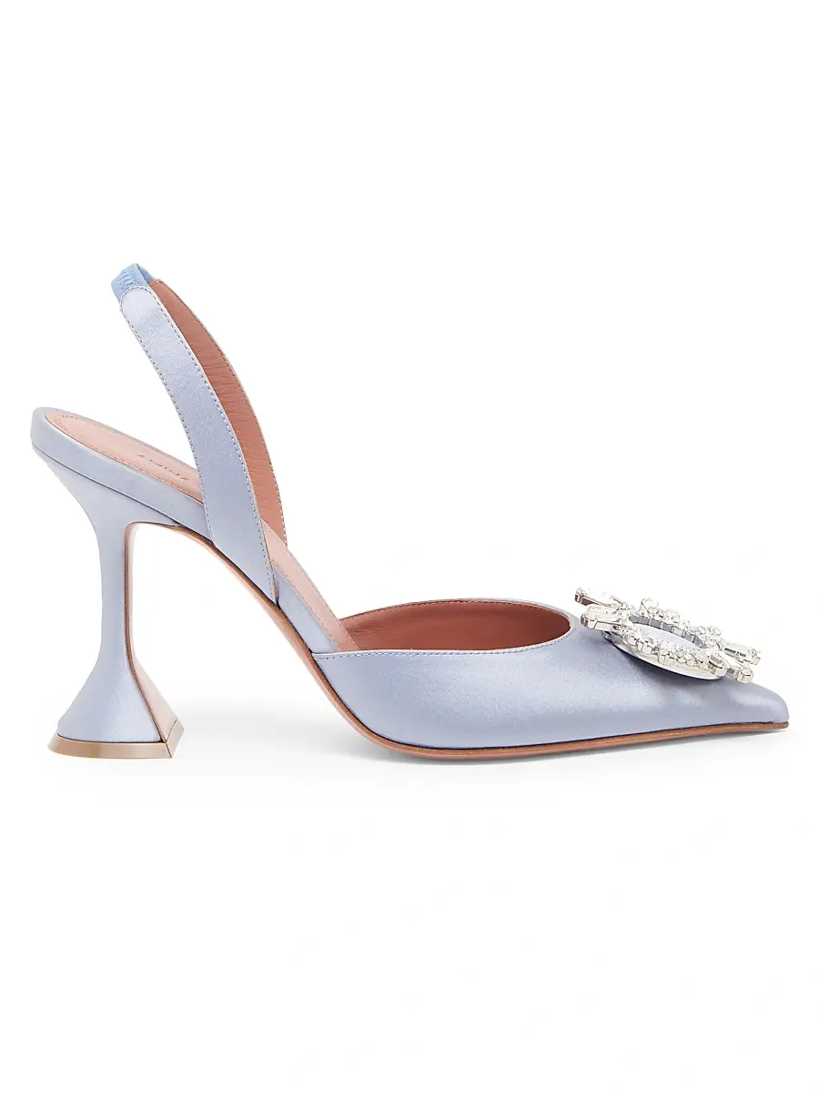 Amina Muaddi Women's Begum 95MM Silk Slingback Pumps | Image 1 Amina Muaddi Women's Begum 95MM Silk Slingback Pumps | Image 1