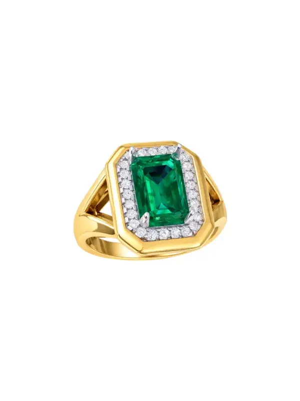 1.865ct Diamond Emerald 14K Gold Halo Cocktail Ring