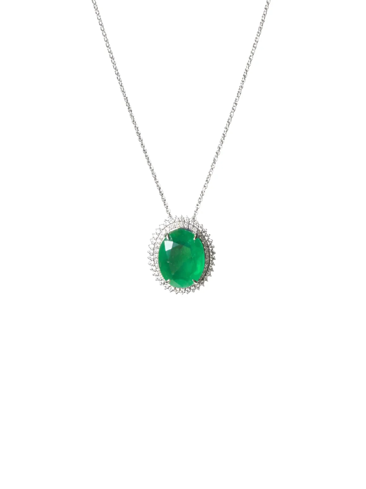 12.55ct Emerald Diamond 18K Gold Halo Necklace
