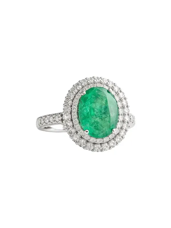 2.51ct Diamond Emerald 18K Gold Oval Ring 2.51ct Diamond Emerald 18K Gold Oval Ring