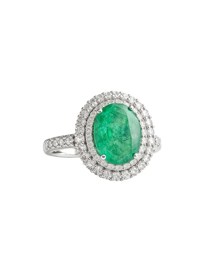 Wish Fine Jewelry 2.51ct Diamond Emerald 18K Gold Oval Ring