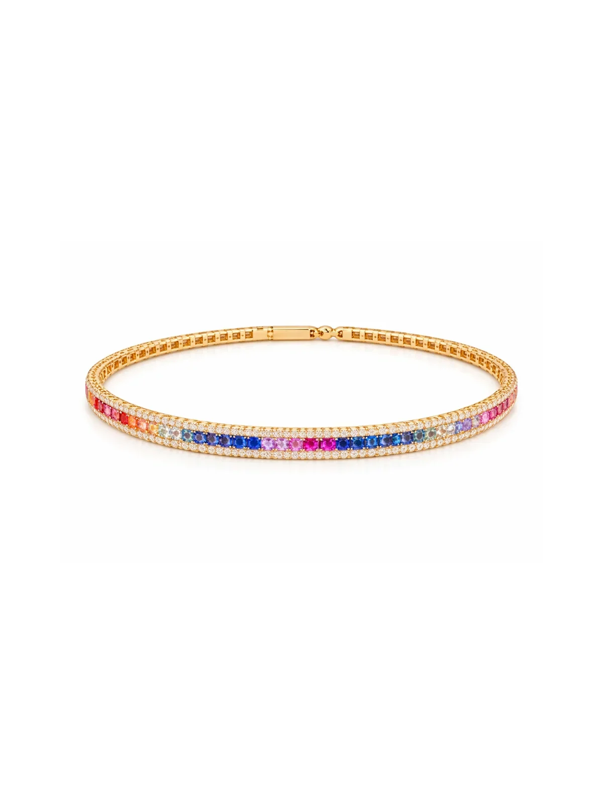 3.14ct Diamond Multi Sapphire 14K Gold Bangle Bracelet
