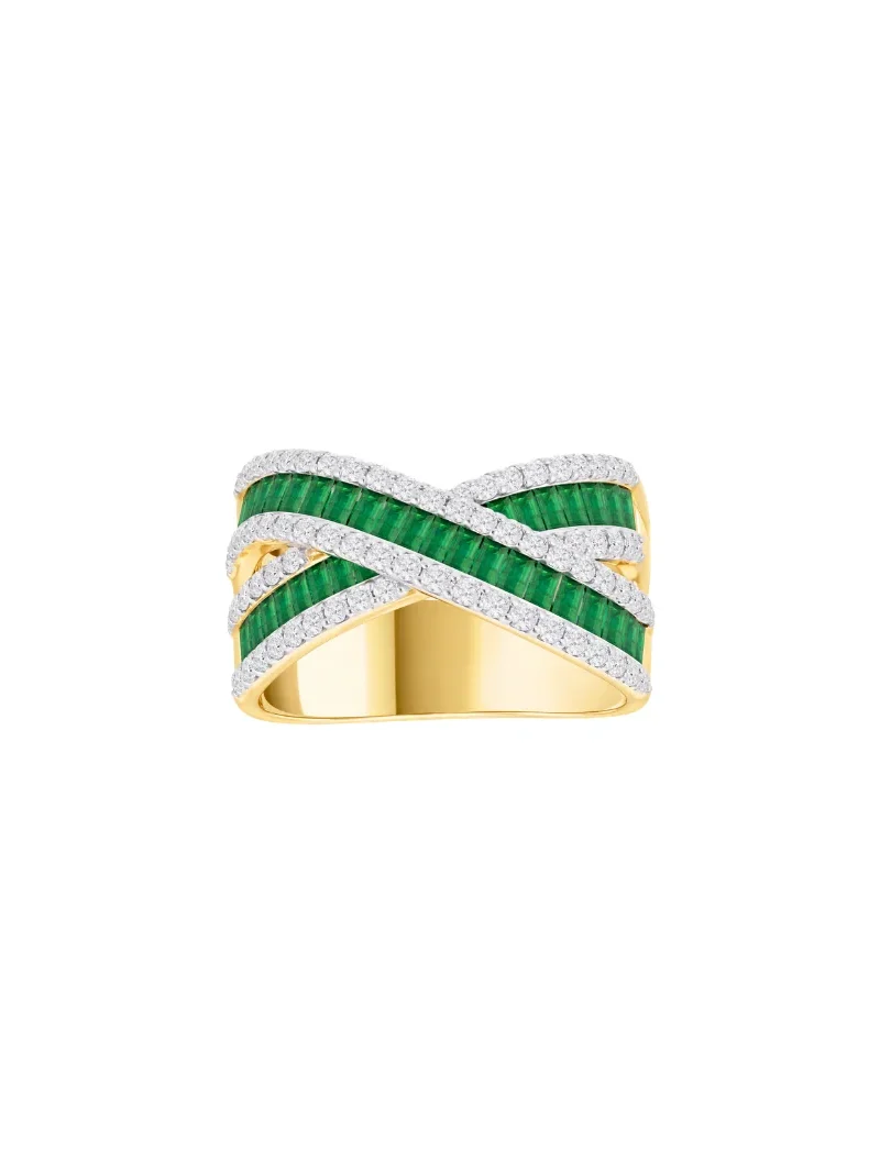 Wish Fine Jewelry 3.1ct Emerald Diamond 14K Gold Crossover Ring