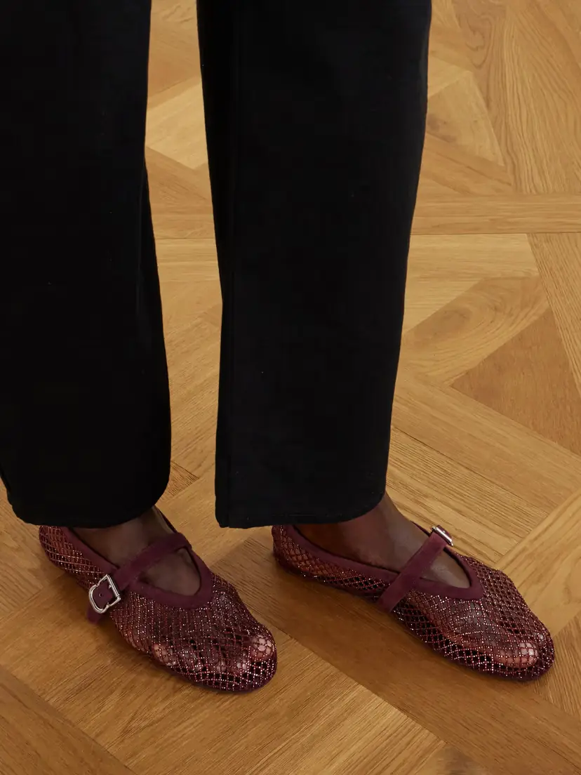 Alaïa La Ballerine Crystal-embellished Suede-trimmed Mesh Ballet Flats | Thumbnail 2