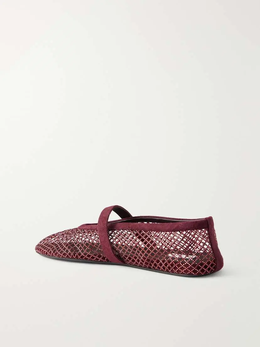 Alaïa La Ballerine Crystal-embellished Suede-trimmed Mesh Ballet Flats | Thumbnail 3