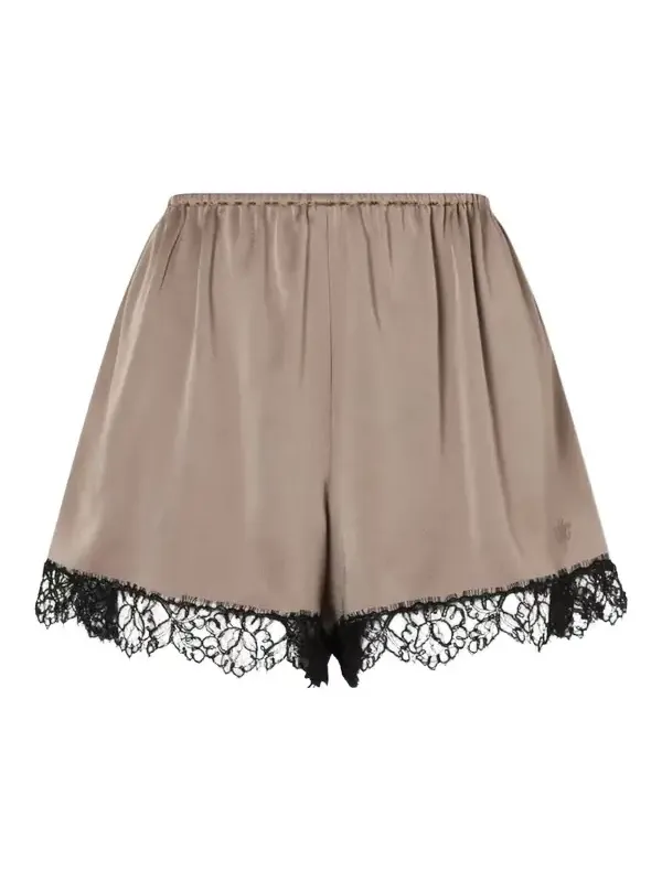 Lace-trimmed Embroidered Satin Shorts