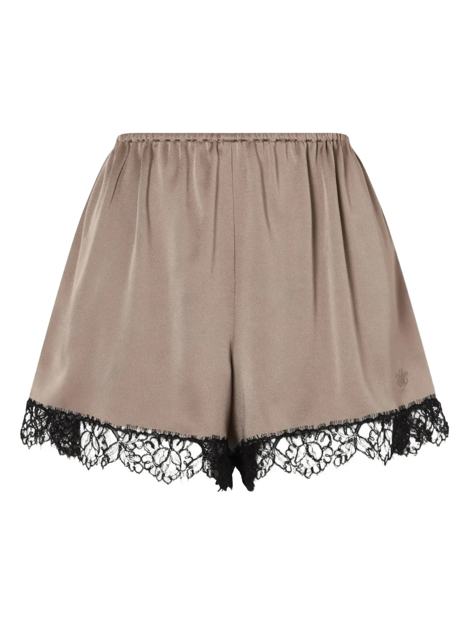 Lace-trimmed Embroidered Satin Shorts Lace-trimmed Embroidered Satin Shorts