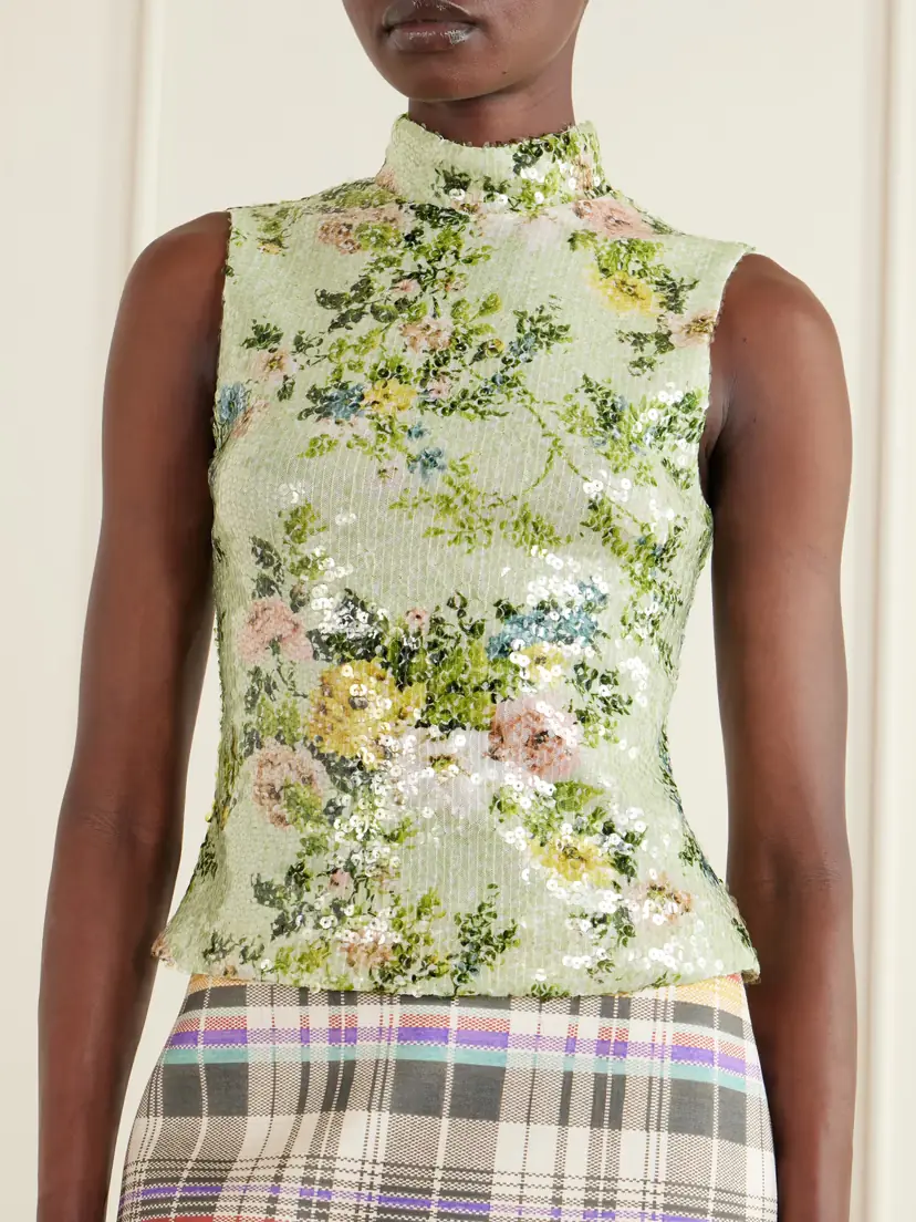 Brandon Maxwell Piper Sequined Floral-print Mesh Turtleneck Top | Thumbnail 3 Brandon Maxwell Piper Sequined Floral-print Mesh Turtleneck Top | Thumbnail 3