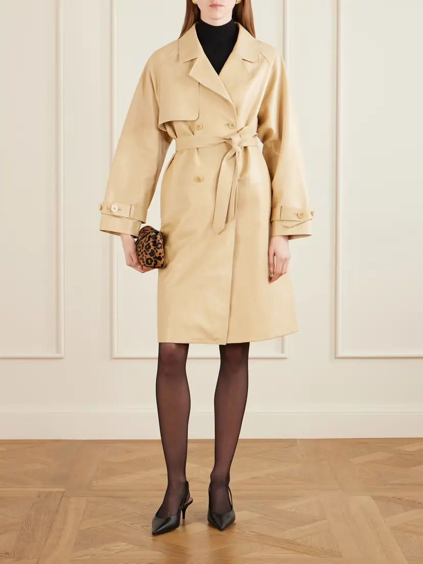 Nour Hammour Double-breasted Belted Leather Trench Coat | Thumbnail 2