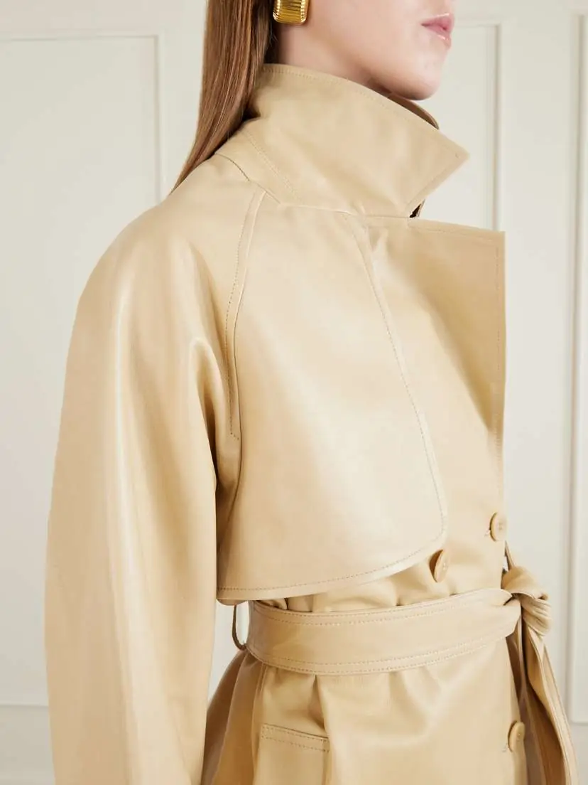 Nour Hammour Double-breasted Belted Leather Trench Coat | Thumbnail 5