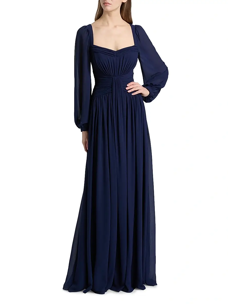BADGLEY MISCHKA Women's Queen Anne Pleated Georgette A-Line Gown | Thumbnail 2 BADGLEY MISCHKA Women's Queen Anne Pleated Georgette A-Line Gown | Thumbnail 2