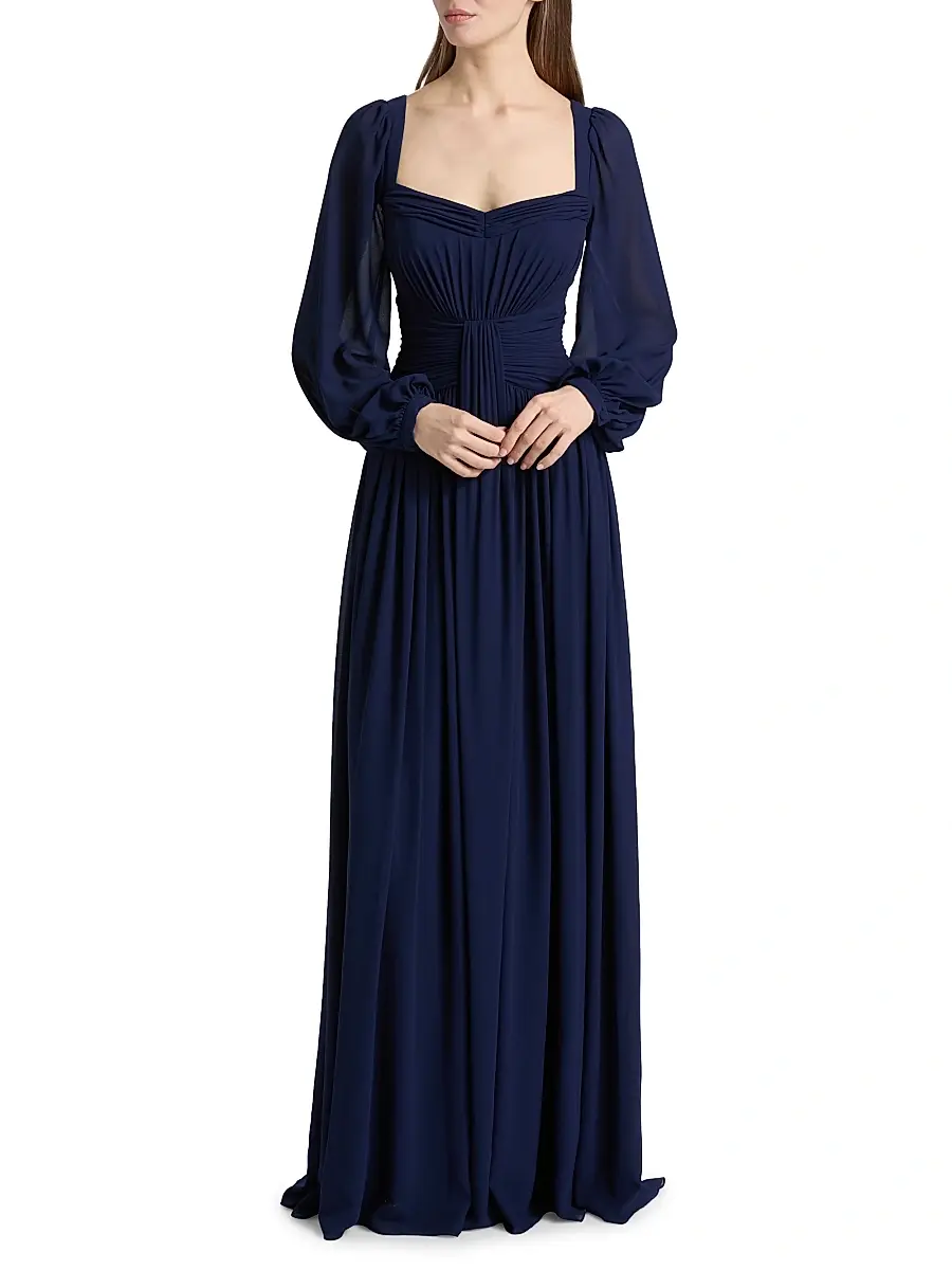 BADGLEY MISCHKA Women's Queen Anne Pleated Georgette A-Line Gown | Thumbnail 3 BADGLEY MISCHKA Women's Queen Anne Pleated Georgette A-Line Gown | Thumbnail 3