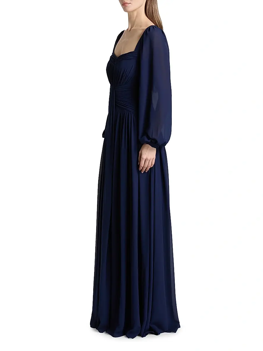 BADGLEY MISCHKA Women's Queen Anne Pleated Georgette A-Line Gown | Thumbnail 4 BADGLEY MISCHKA Women's Queen Anne Pleated Georgette A-Line Gown | Thumbnail 4