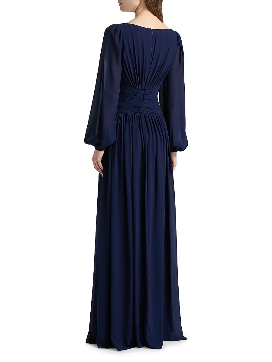 BADGLEY MISCHKA Women's Queen Anne Pleated Georgette A-Line Gown | Thumbnail 5 BADGLEY MISCHKA Women's Queen Anne Pleated Georgette A-Line Gown | Thumbnail 5
