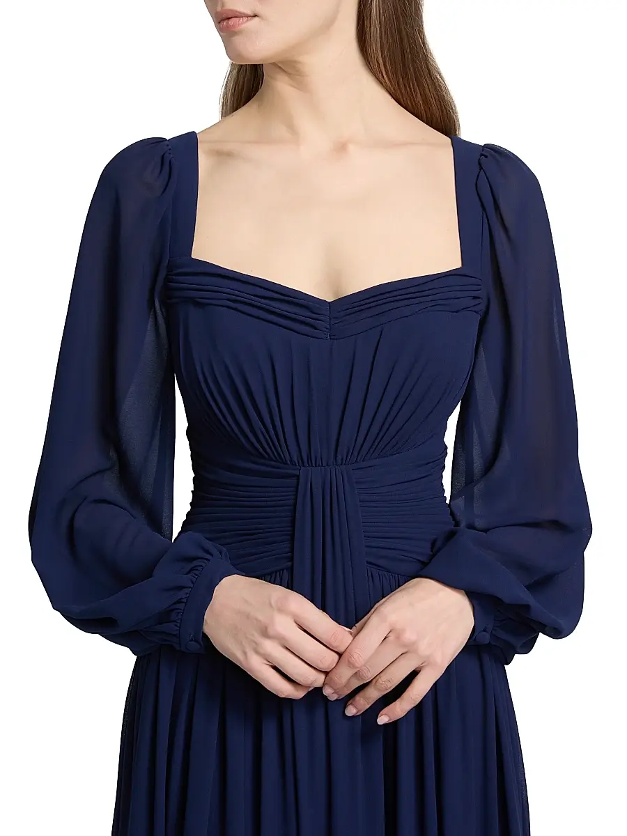 BADGLEY MISCHKA Women's Queen Anne Pleated Georgette A-Line Gown | Thumbnail 6 BADGLEY MISCHKA Women's Queen Anne Pleated Georgette A-Line Gown | Thumbnail 6