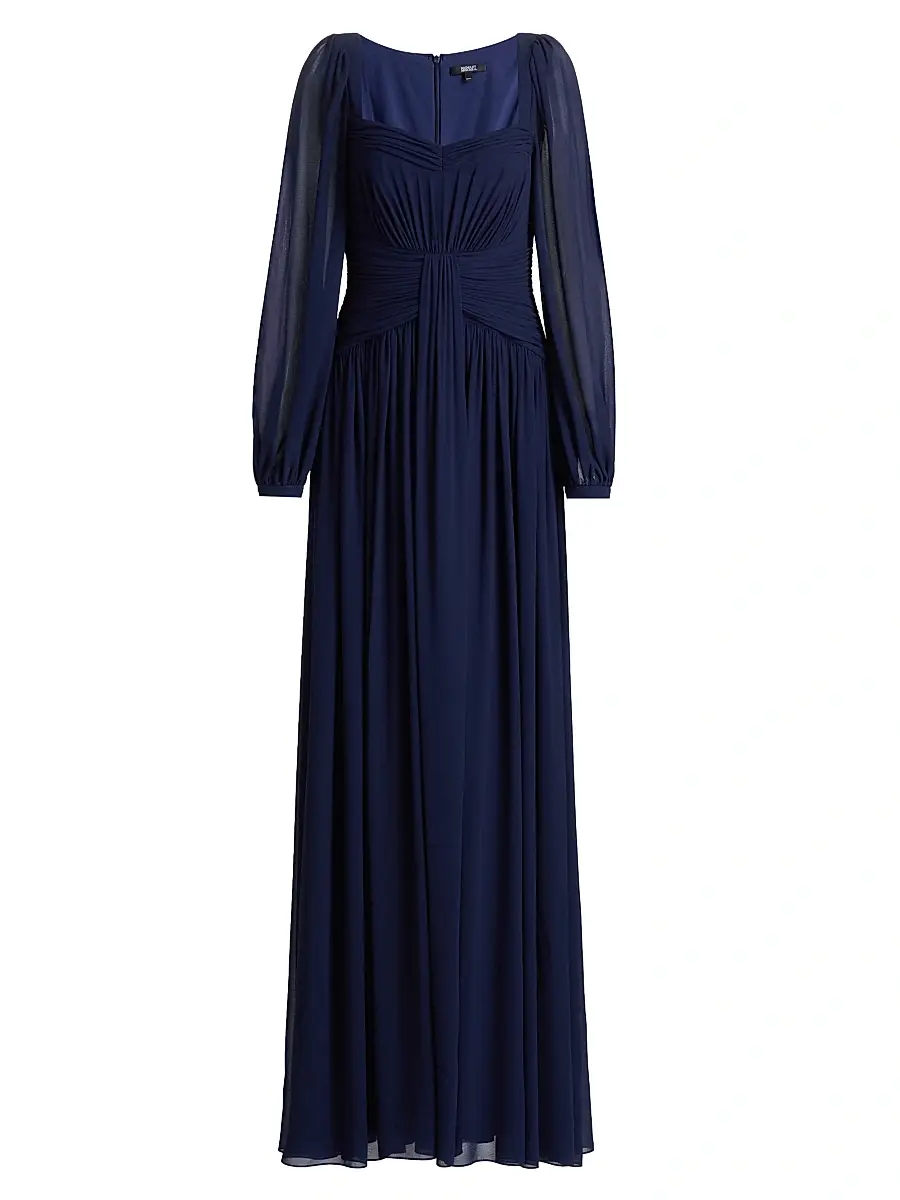BADGLEY MISCHKA Women's Queen Anne Pleated Georgette A-Line Gown