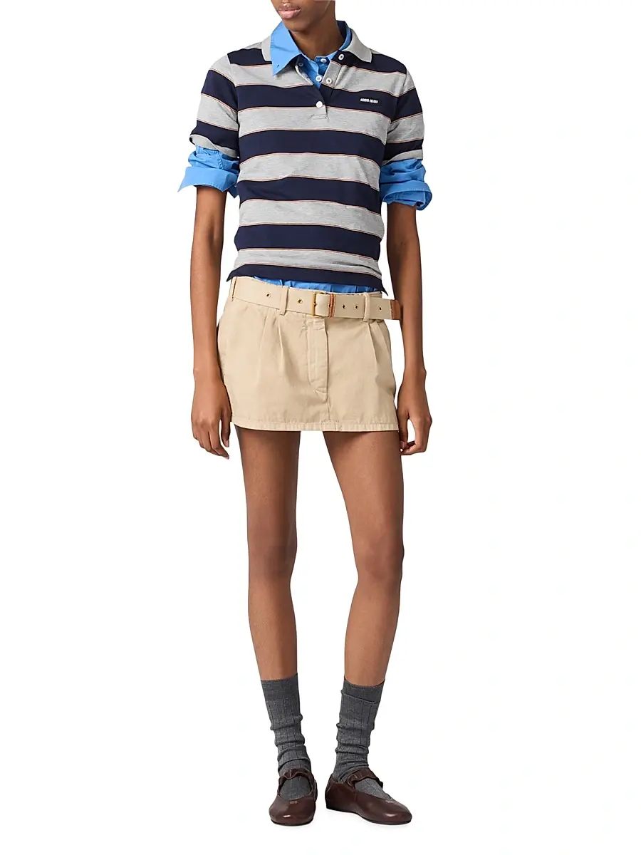 Miu Miu Women's Striped Jersey Polo Shirt - Blue Multi | Thumbnail 6 Miu Miu Women's Striped Jersey Polo Shirt - Blue Multi | Thumbnail 6