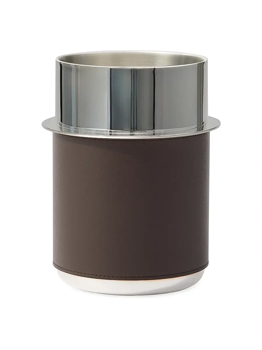 Brunello Cucinelli Silver Plated Steel and Leather Glacette - Cigar | Image 1 Brunello Cucinelli Silver Plated Steel and Leather Glacette - Cigar | Image 1