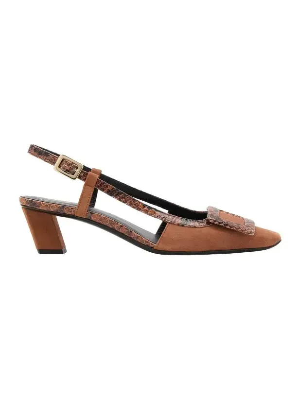 Roger Vivier Belle Vivier Python-Effect Suede Slingback Pumps