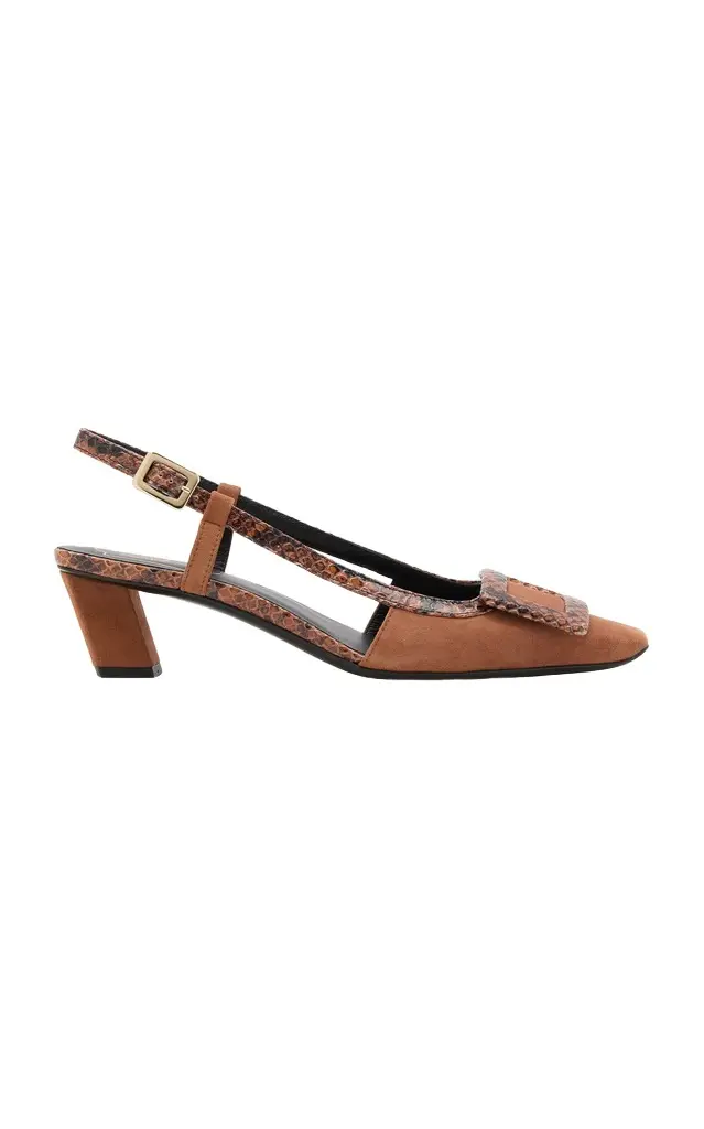 Belle Vivier Python-Effect Suede Slingback Pumps