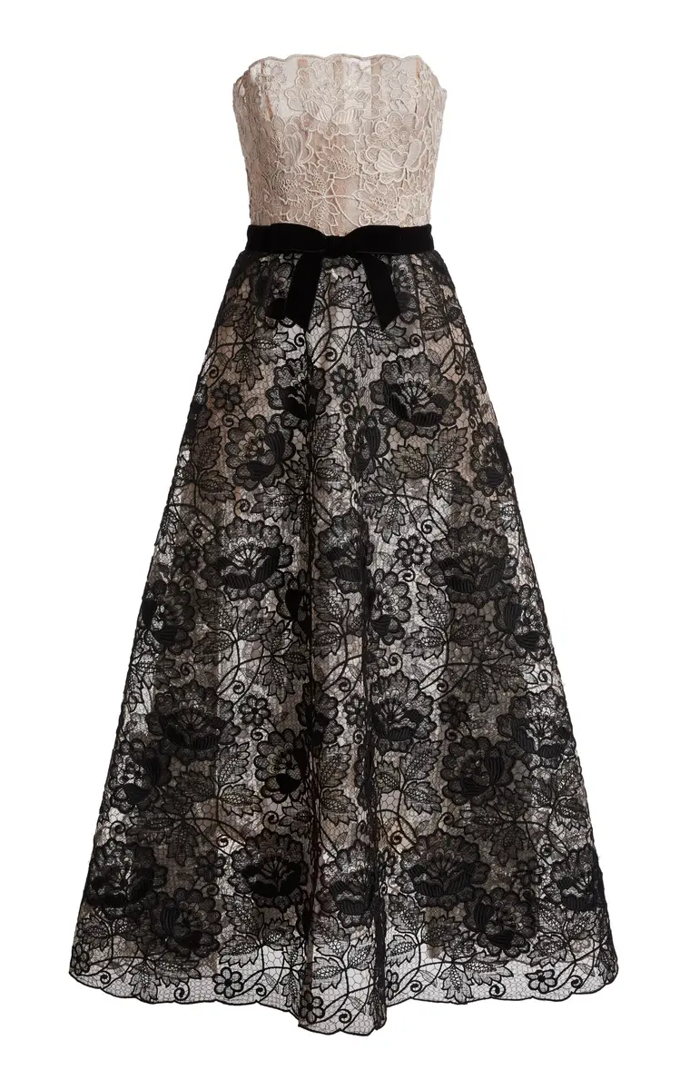 Elie Saab Bow-Detailed Lace Silk Maxi Dress