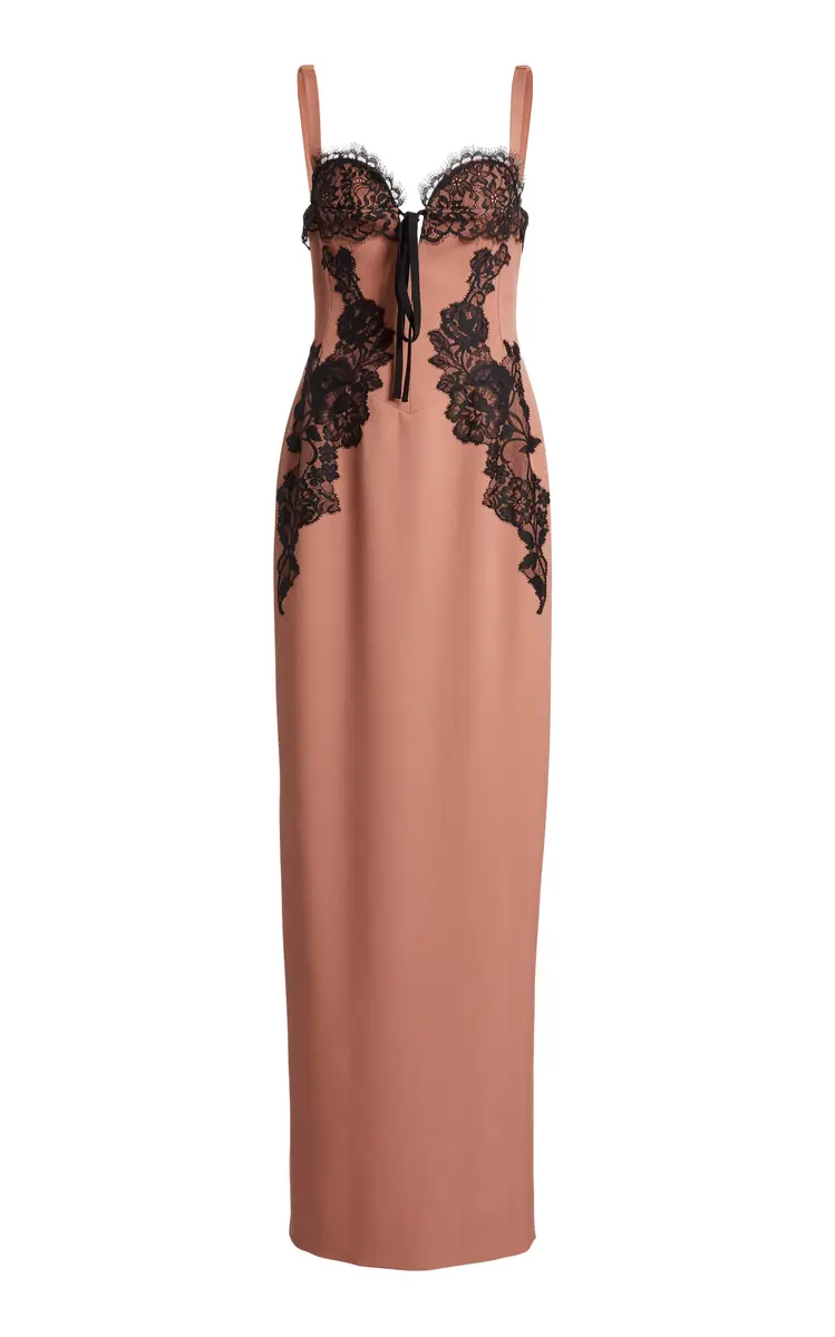 Zuhair Murad Light Wool & Lace Trims Long Dress