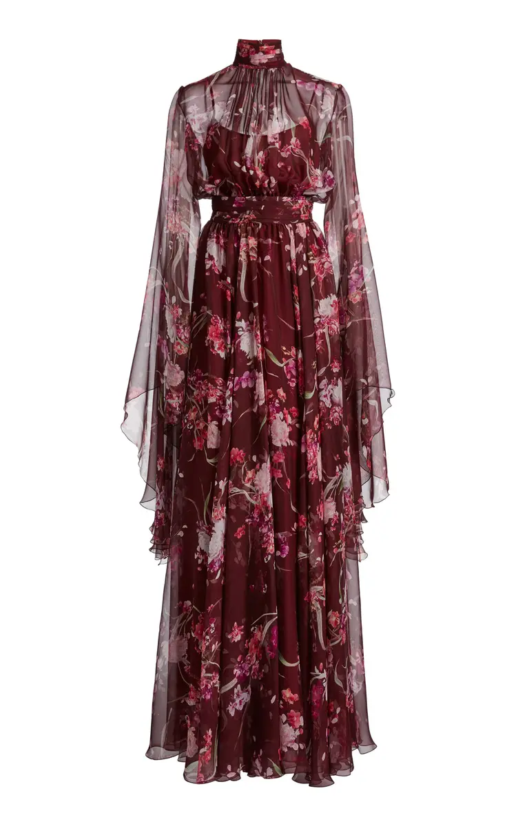 Zuhair Murad Chiffon Flower Print Long Dress