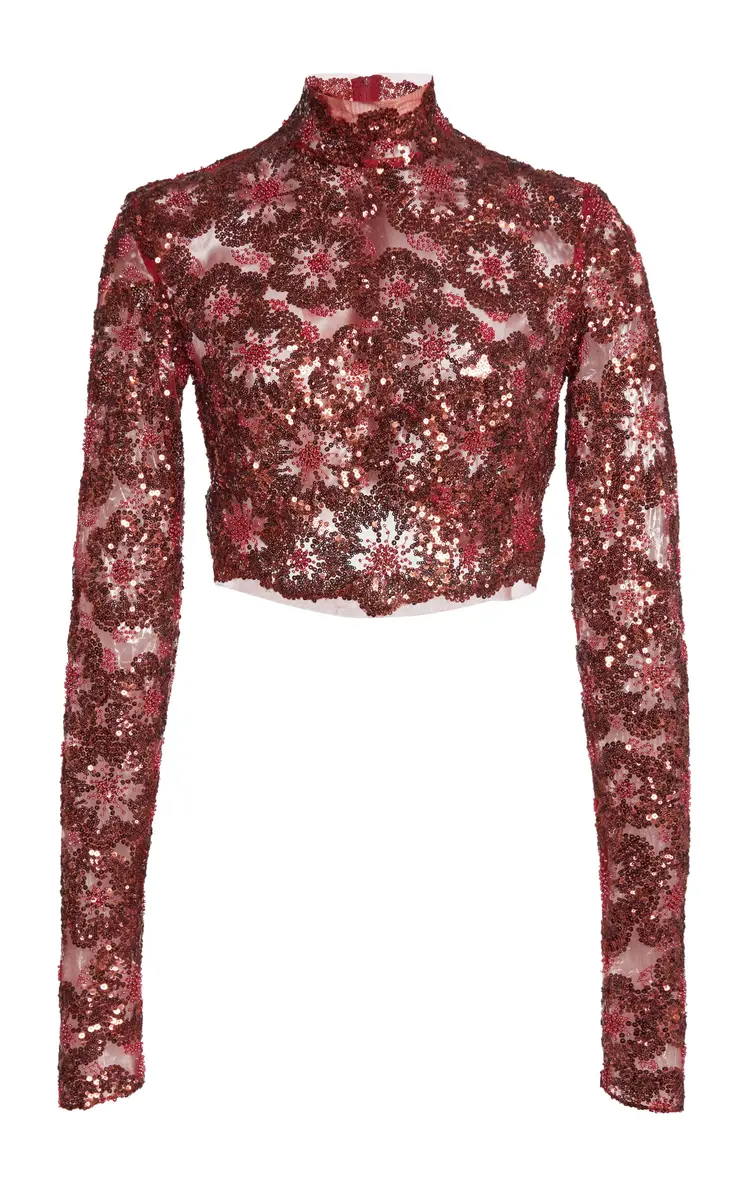 Zuhair Murad Flower Garden Embroidered Long Sleeves Top