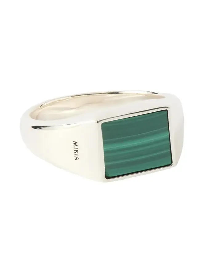 Rectangle Sterling Silver Malachite Ring - Men Rectangle Sterling Silver Malachite Ring - Men