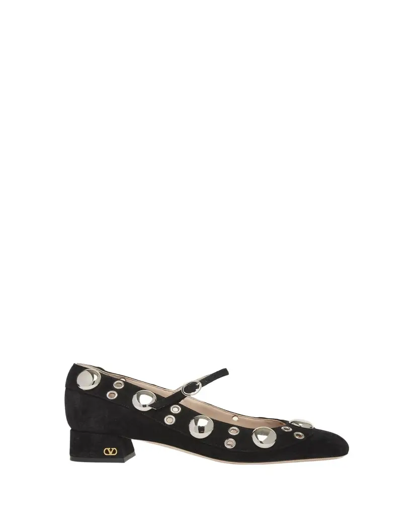 Valentino Garavani 30mm Nellcote Studded Suede Ballerina Pumps | Image 1 Valentino Garavani 30mm Nellcote Studded Suede Ballerina Pumps | Image 1