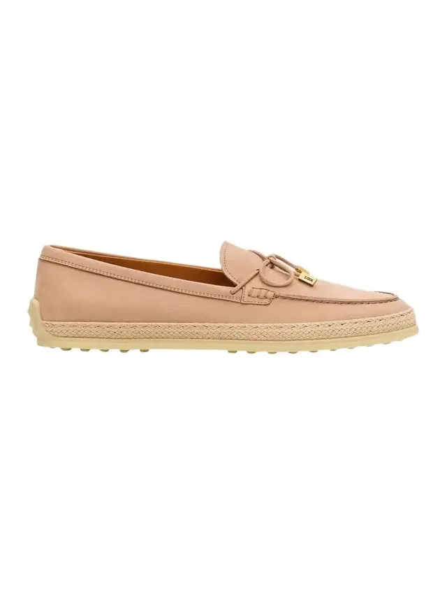 Nubuck Suede and Raffia Loafers