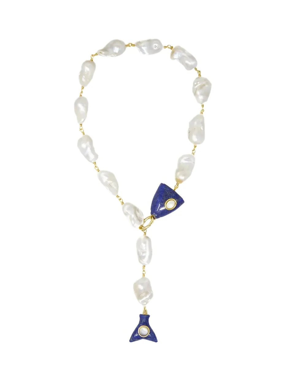 Grazia And Marica Vozza Baroque Pearl Head to Tail Y-Necklace