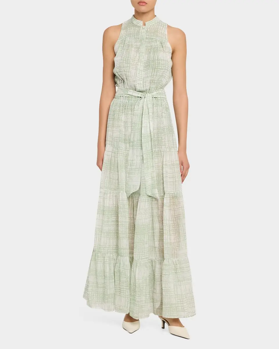 Kiton Check Silk Tie-Waist Tiered Maxi Dress | Thumbnail 6 Kiton Check Silk Tie-Waist Tiered Maxi Dress | Thumbnail 6
