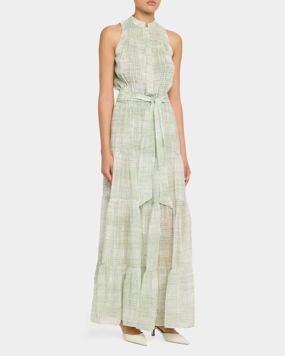 Kiton Check Silk Tie-Waist Tiered Maxi Dress | Thumbnail 8 Kiton Check Silk Tie-Waist Tiered Maxi Dress | Thumbnail 8