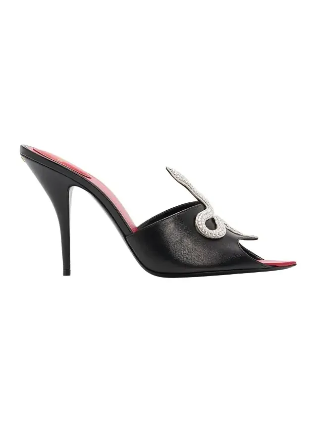 105mm Strass Snake Leather Mule Pumps 105mm Strass Snake Leather Mule Pumps