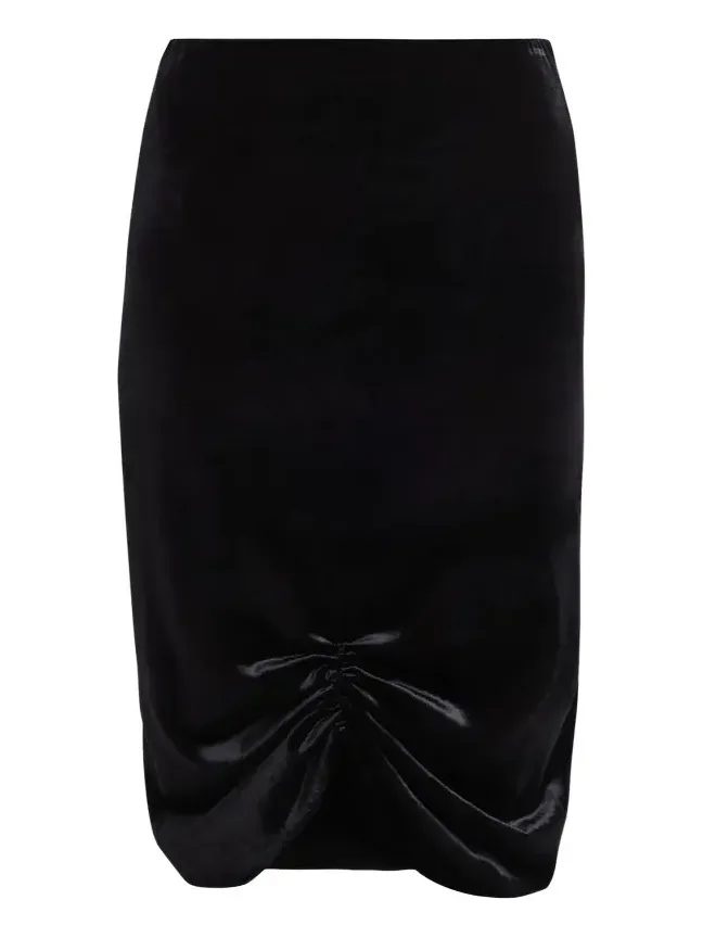 Ruched Velvety Midi Pencil Skirt