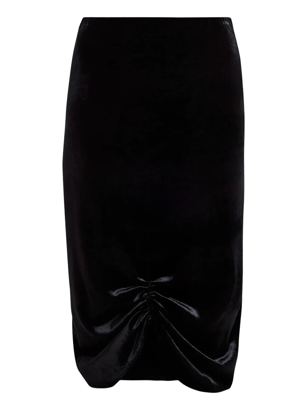 Ruched Velvety Midi Pencil Skirt