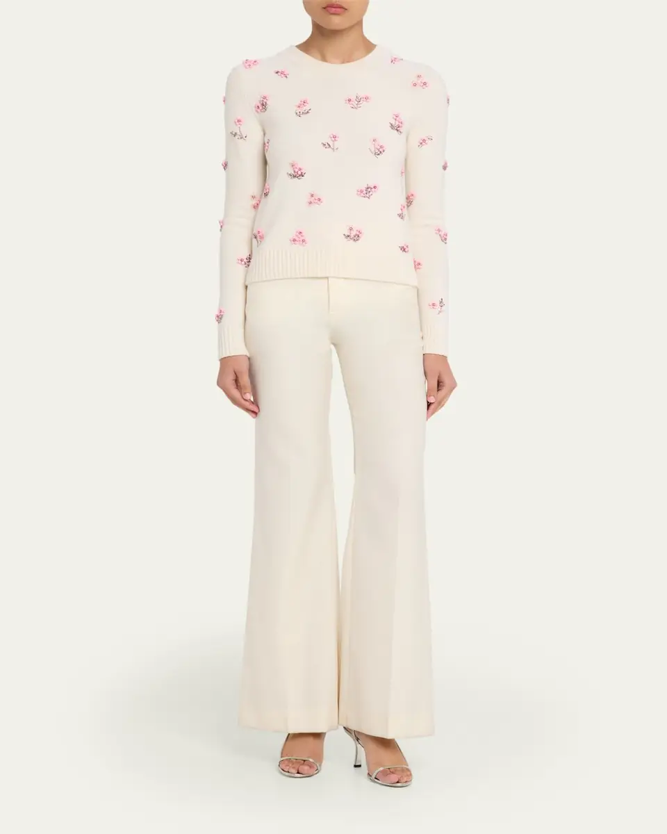 Oscar de la Renta Flower Crystal Embellished Wool Sweater | Thumbnail 2 Oscar de la Renta Flower Crystal Embellished Wool Sweater | Thumbnail 2