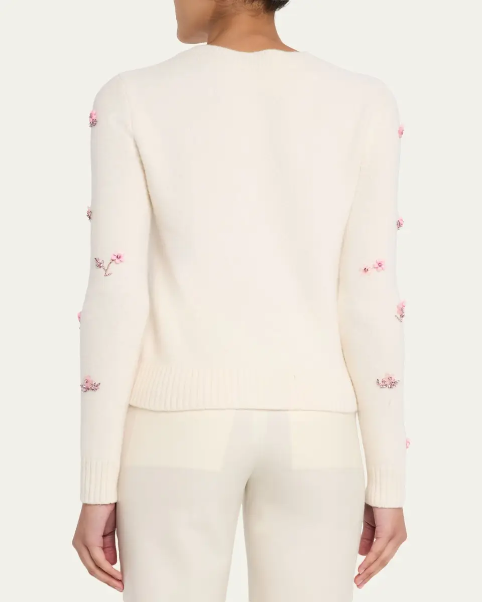 Oscar de la Renta Flower Crystal Embellished Wool Sweater | Thumbnail 3 Oscar de la Renta Flower Crystal Embellished Wool Sweater | Thumbnail 3
