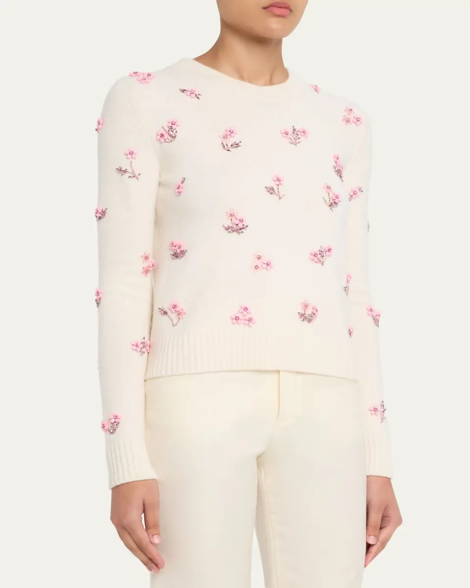 Oscar de la Renta Flower Crystal Embellished Wool Sweater | Thumbnail 4 Oscar de la Renta Flower Crystal Embellished Wool Sweater | Thumbnail 4