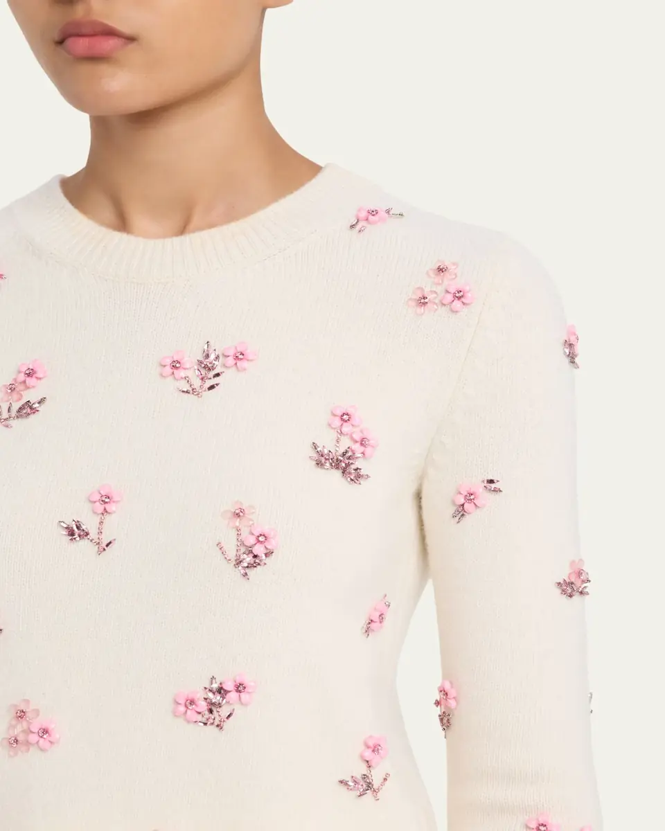 Oscar de la Renta Flower Crystal Embellished Wool Sweater | Thumbnail 5 Oscar de la Renta Flower Crystal Embellished Wool Sweater | Thumbnail 5